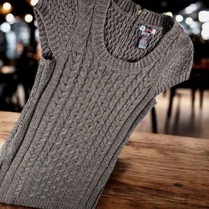 JJ Basics Sweater Dress Women M Brown Cable‎ Knit Sleeveless Mini Cozy Fisherman